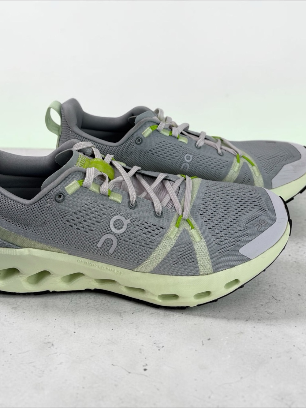On Running Women's Grey Sneakers with Light Green Accents